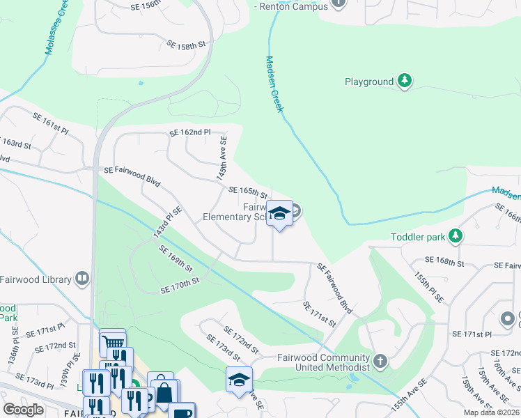map of restaurants, bars, coffee shops, grocery stores, and more near 16518 147th Avenue Southeast in Renton