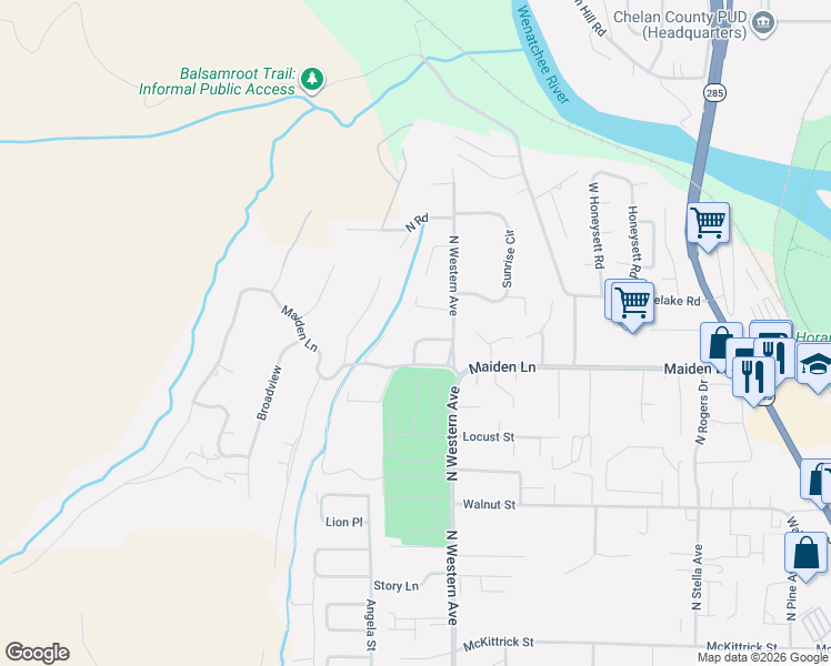 map of restaurants, bars, coffee shops, grocery stores, and more near 1919 Westhaven in Wenatchee