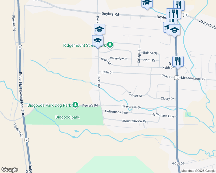 map of restaurants, bars, coffee shops, grocery stores, and more near 71 Sunset Street in St. John's