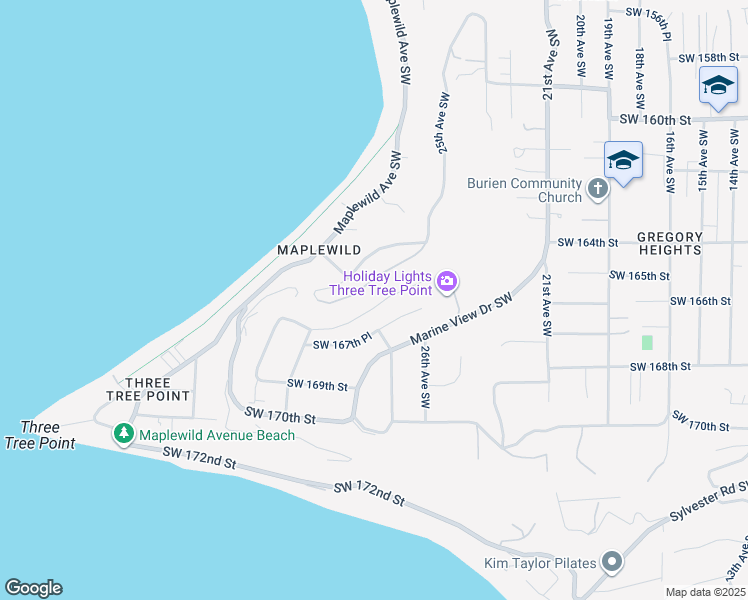 map of restaurants, bars, coffee shops, grocery stores, and more near 2724 Southwest 167th Street in Burien