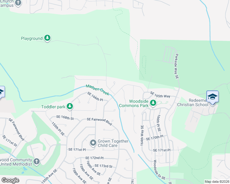 map of restaurants, bars, coffee shops, grocery stores, and more near 16115 Southeast 166 Street in Renton