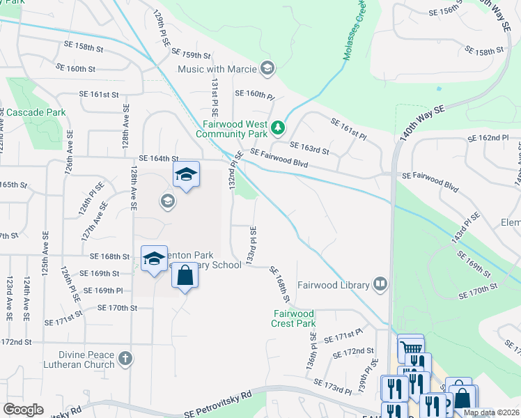 map of restaurants, bars, coffee shops, grocery stores, and more near 16528 133rd Place Southeast in Renton