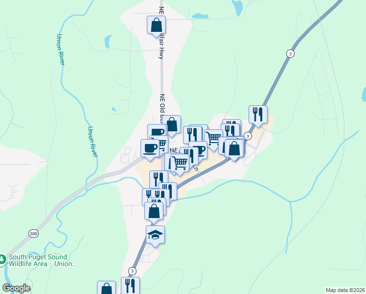 map of restaurants, bars, coffee shops, grocery stores, and more near in Belfair