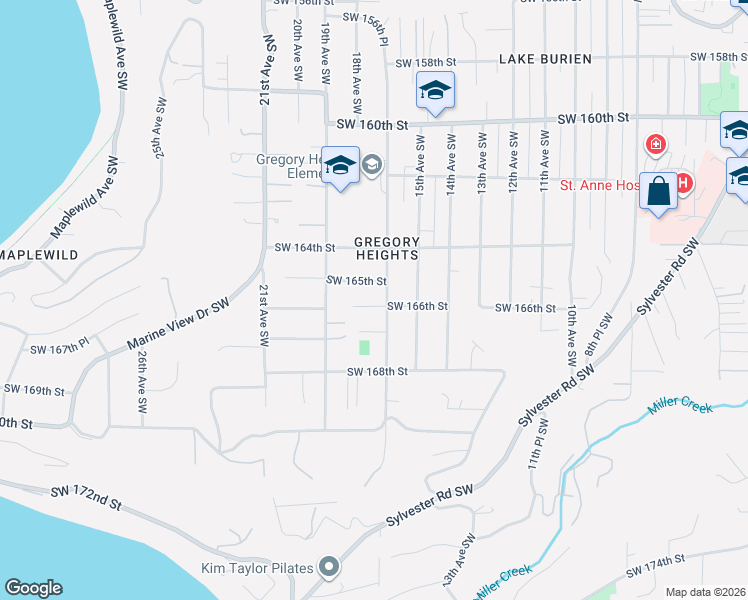 map of restaurants, bars, coffee shops, grocery stores, and more near 1612 Southwest 166th Street in Burien