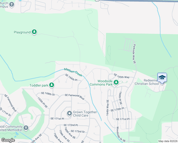 map of restaurants, bars, coffee shops, grocery stores, and more near 16115 Southeast 166 Street in Renton