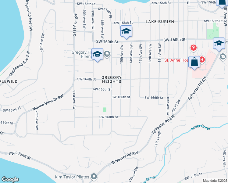 map of restaurants, bars, coffee shops, grocery stores, and more near 16418 16th Avenue Southwest in Burien