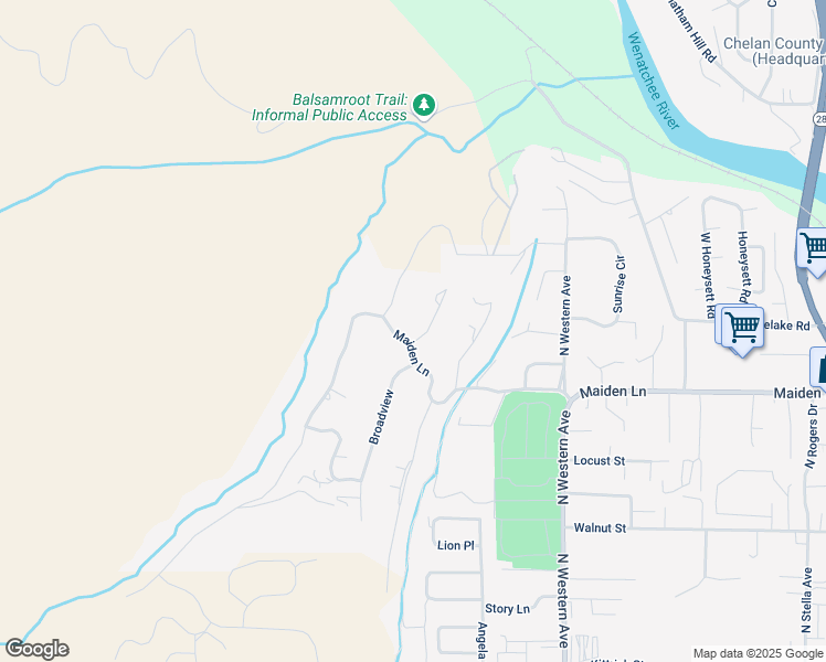 map of restaurants, bars, coffee shops, grocery stores, and more near 2017 Broadhurst Place in Wenatchee