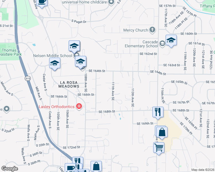 map of restaurants, bars, coffee shops, grocery stores, and more near 16433 111th Avenue Southeast in Renton