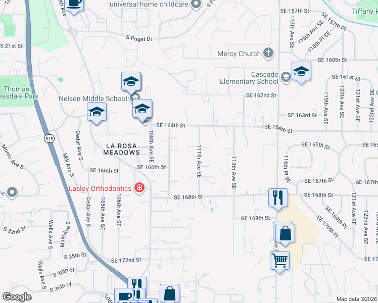 map of restaurants, bars, coffee shops, grocery stores, and more near 16433 111th Avenue Southeast in Renton