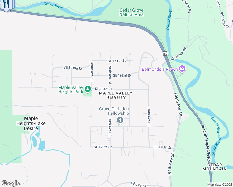 map of restaurants, bars, coffee shops, grocery stores, and more near 19014 Southeast 164th Street in Renton