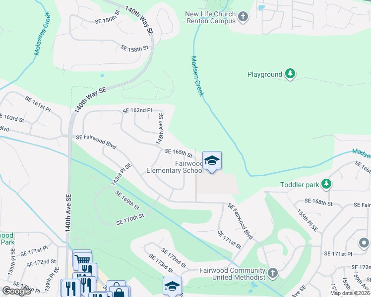 map of restaurants, bars, coffee shops, grocery stores, and more near 14618 Southeast 165th Place in Renton