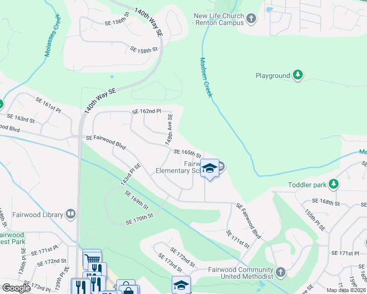 map of restaurants, bars, coffee shops, grocery stores, and more near 14602 Southeast 165th Place in Renton