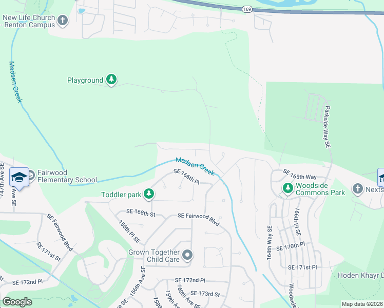 map of restaurants, bars, coffee shops, grocery stores, and more near 15938 Southeast 164th Place in Renton
