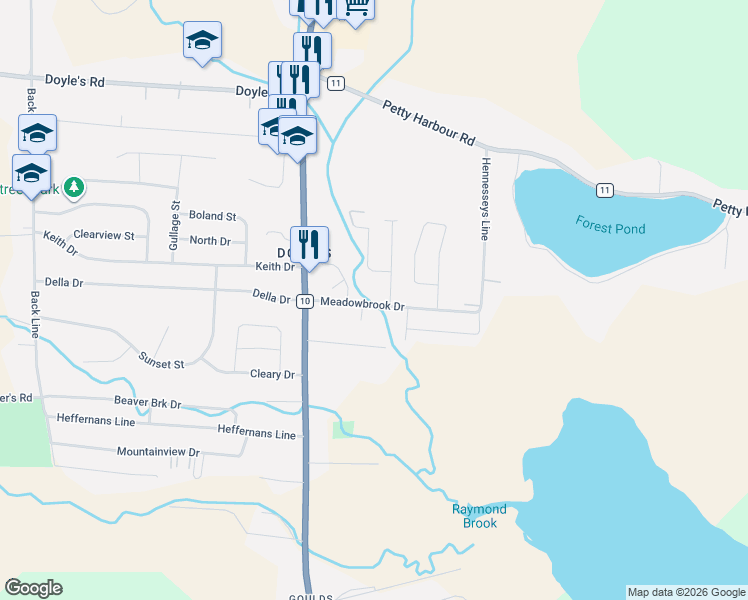 map of restaurants, bars, coffee shops, grocery stores, and more near 7 Gary Drive in St. John's