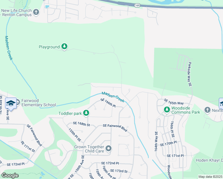 map of restaurants, bars, coffee shops, grocery stores, and more near 15938 Southeast 164th Place in Renton