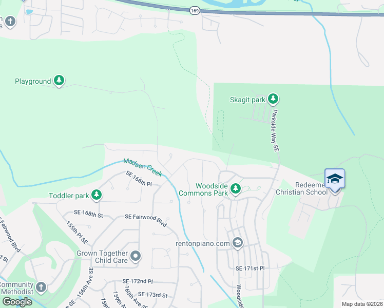 map of restaurants, bars, coffee shops, grocery stores, and more near 16216 Southeast 165th Street in Renton
