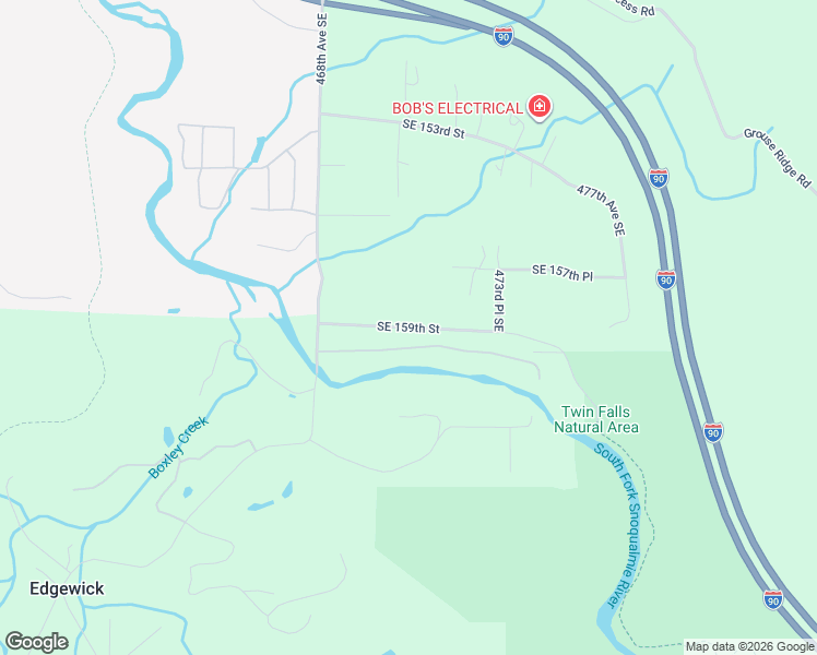 map of restaurants, bars, coffee shops, grocery stores, and more near 47001 Southeast 159th Street in North Bend