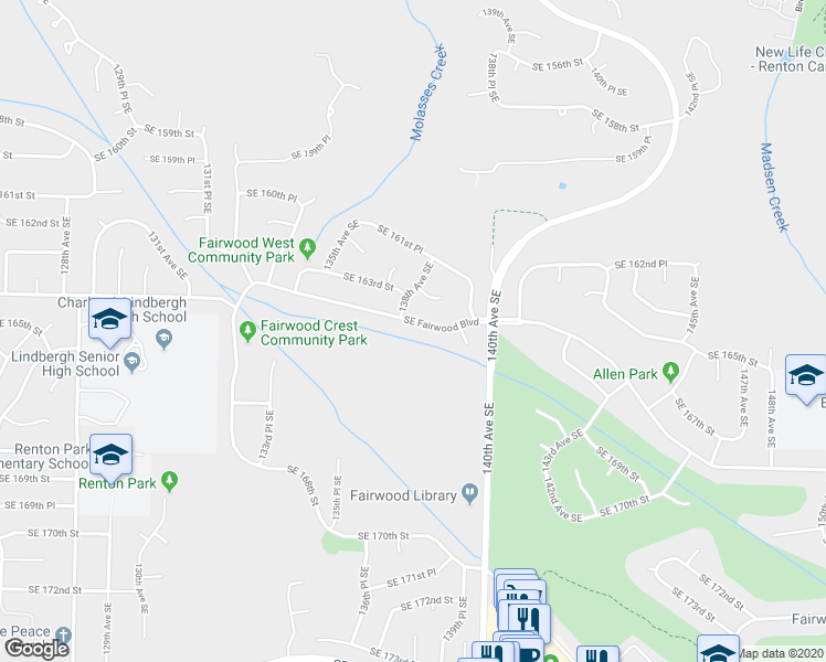 map of restaurants, bars, coffee shops, grocery stores, and more near 13805 Southeast Fairwood Boulevard in Renton