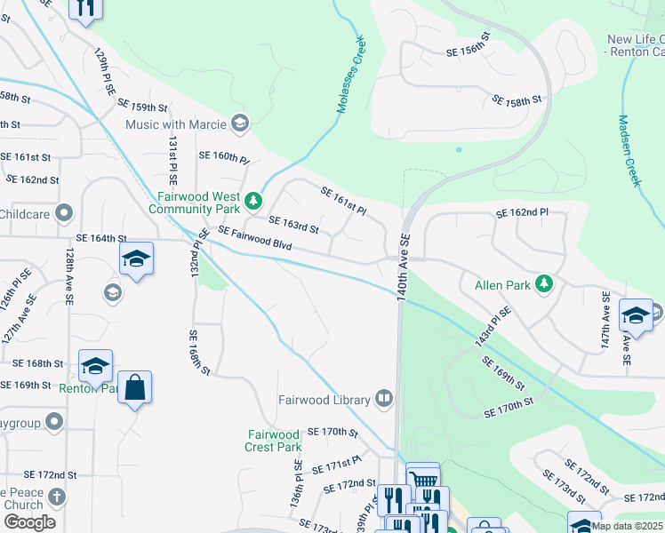 map of restaurants, bars, coffee shops, grocery stores, and more near 13805 Southeast Fairwood Boulevard in Renton