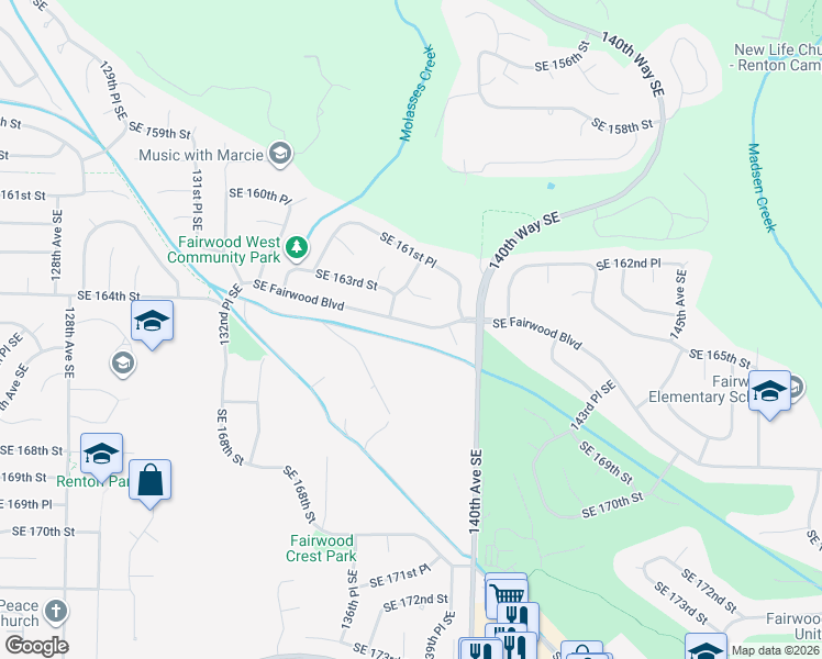 map of restaurants, bars, coffee shops, grocery stores, and more near 13819 Southeast Fairwood Boulevard in Renton