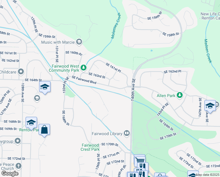 map of restaurants, bars, coffee shops, grocery stores, and more near 13805 Southeast Fairwood Boulevard in Renton