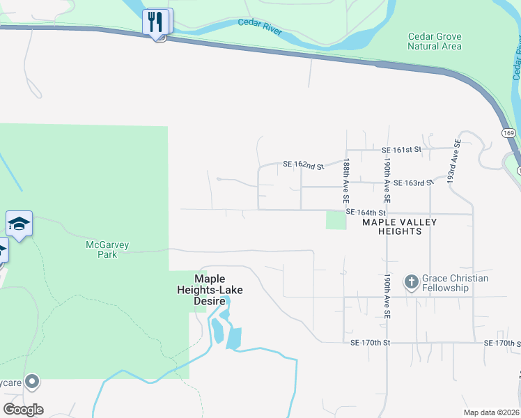 map of restaurants, bars, coffee shops, grocery stores, and more near 18226 Southeast 164th Street in Renton
