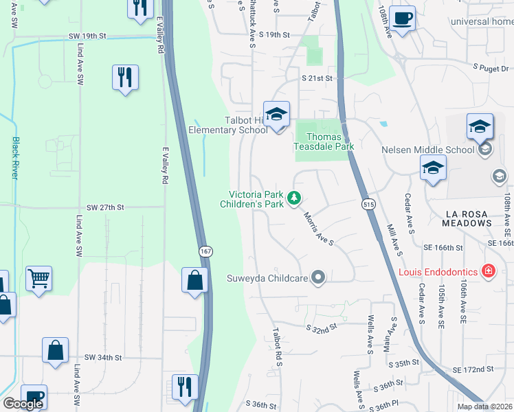 map of restaurants, bars, coffee shops, grocery stores, and more near in Renton