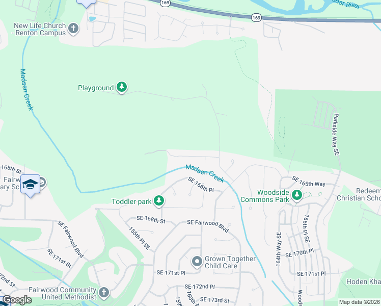 map of restaurants, bars, coffee shops, grocery stores, and more near 15932 Southeast 164th Place in Renton