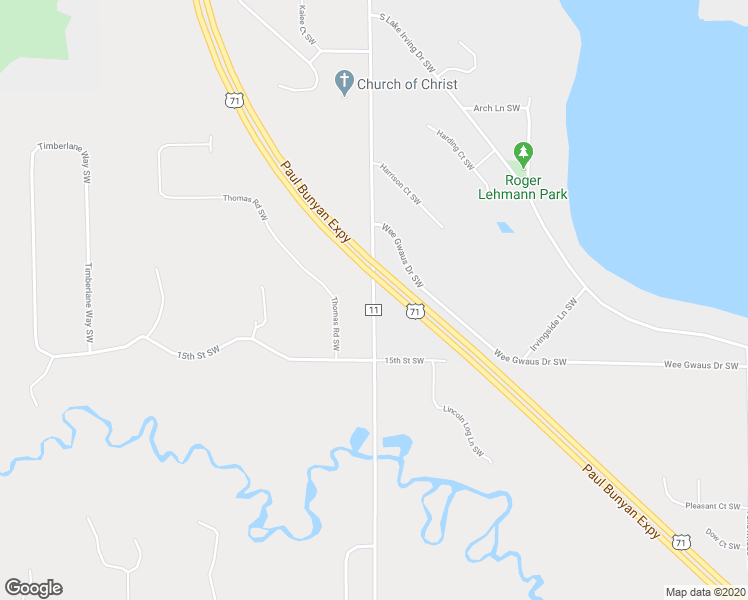 map of restaurants, bars, coffee shops, grocery stores, and more near Jefferson Avenue Southwest in Bemidji