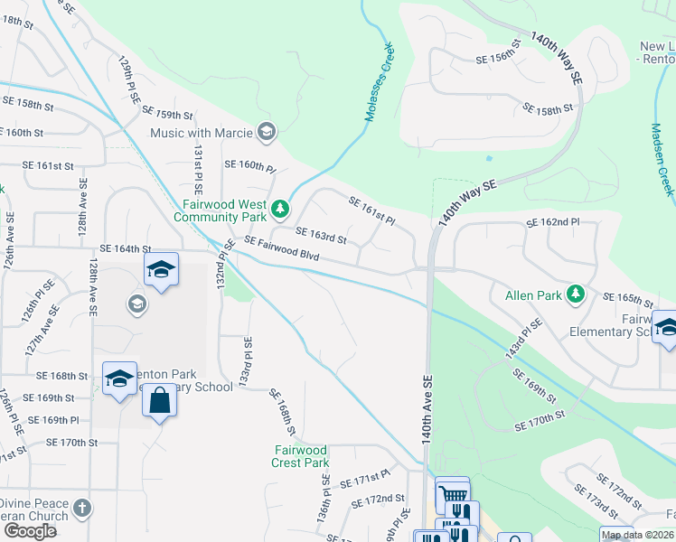 map of restaurants, bars, coffee shops, grocery stores, and more near 13611 Southeast Fairwood Boulevard in Renton
