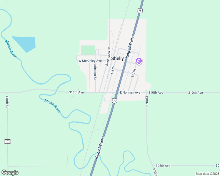 map of restaurants, bars, coffee shops, grocery stores, and more near 103 1st Street in Shelly