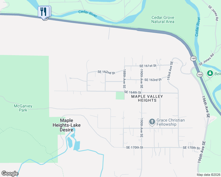 map of restaurants, bars, coffee shops, grocery stores, and more near 18601 Southeast 164th Street in Renton
