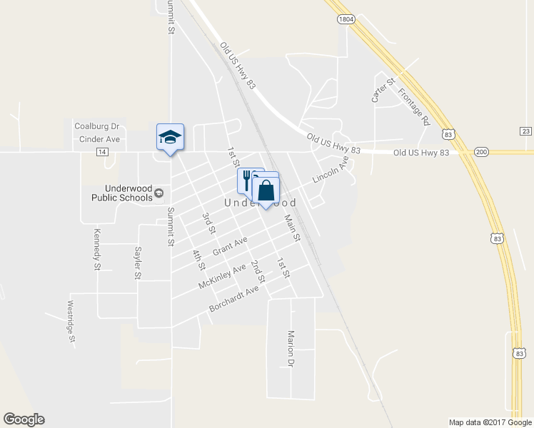 map of restaurants, bars, coffee shops, grocery stores, and more near 111 Grant Avenue in Underwood