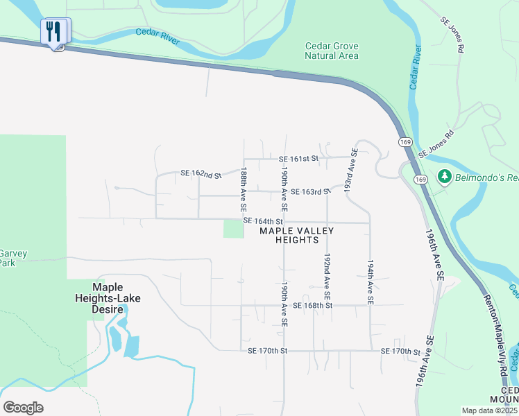 map of restaurants, bars, coffee shops, grocery stores, and more near 18824 Southeast 164th Street in Renton