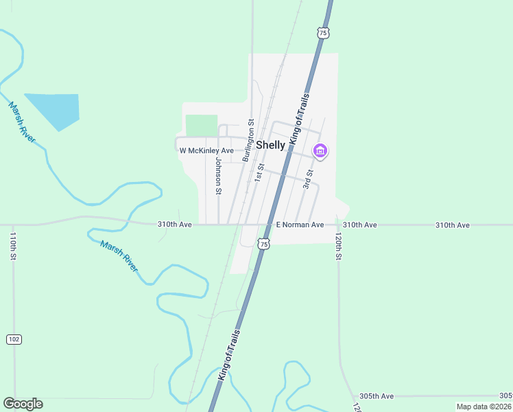 map of restaurants, bars, coffee shops, grocery stores, and more near 103 1st Street in Shelly