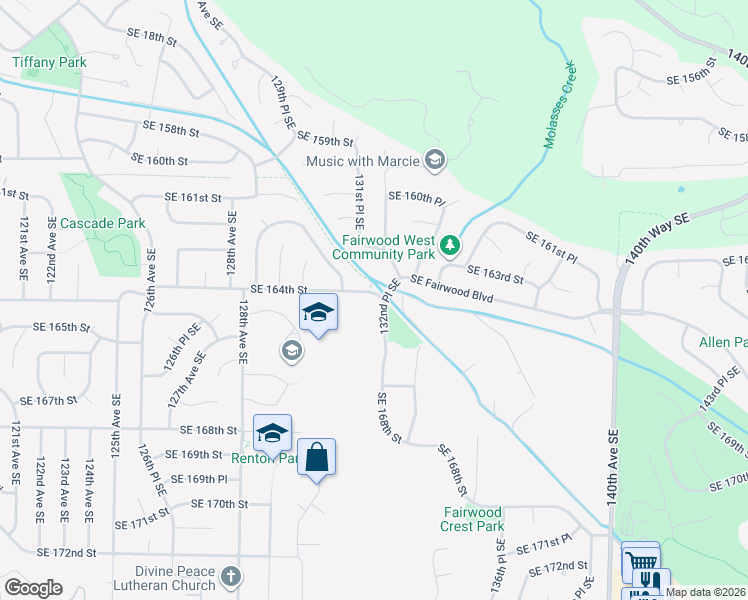 map of restaurants, bars, coffee shops, grocery stores, and more near 16427 132nd Place Southeast in Renton