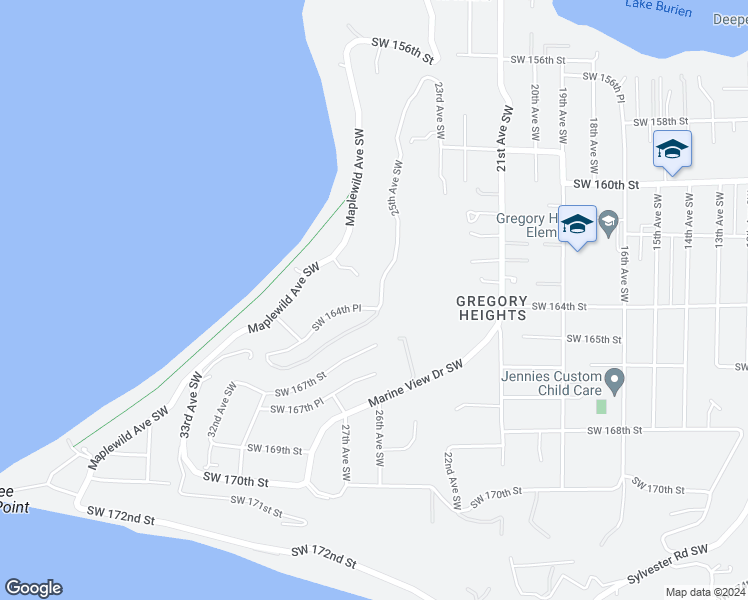 map of restaurants, bars, coffee shops, grocery stores, and more near 16311 25th Avenue Southwest in Burien