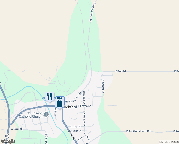 map of restaurants, bars, coffee shops, grocery stores, and more near 428 East Stringham Road in Rockford