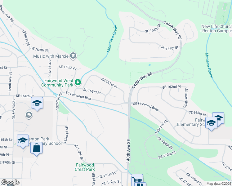 map of restaurants, bars, coffee shops, grocery stores, and more near 13811 Southeast 161st Place in Renton