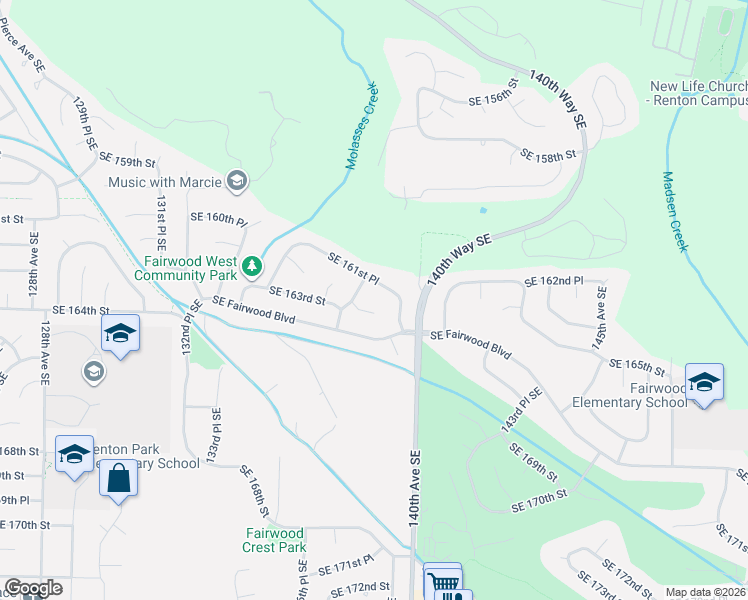 map of restaurants, bars, coffee shops, grocery stores, and more near 13811 Southeast 161st Place in Renton