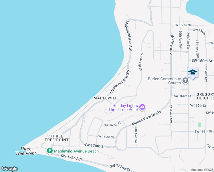 map of restaurants, bars, coffee shops, grocery stores, and more near 16331 Maplewild Avenue Southwest in Burien