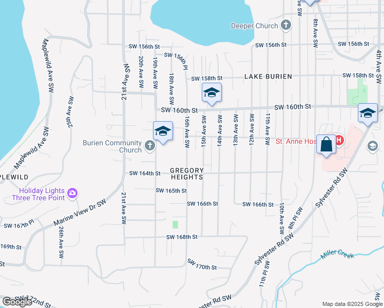 map of restaurants, bars, coffee shops, grocery stores, and more near 16238 16th Avenue Southwest in Burien