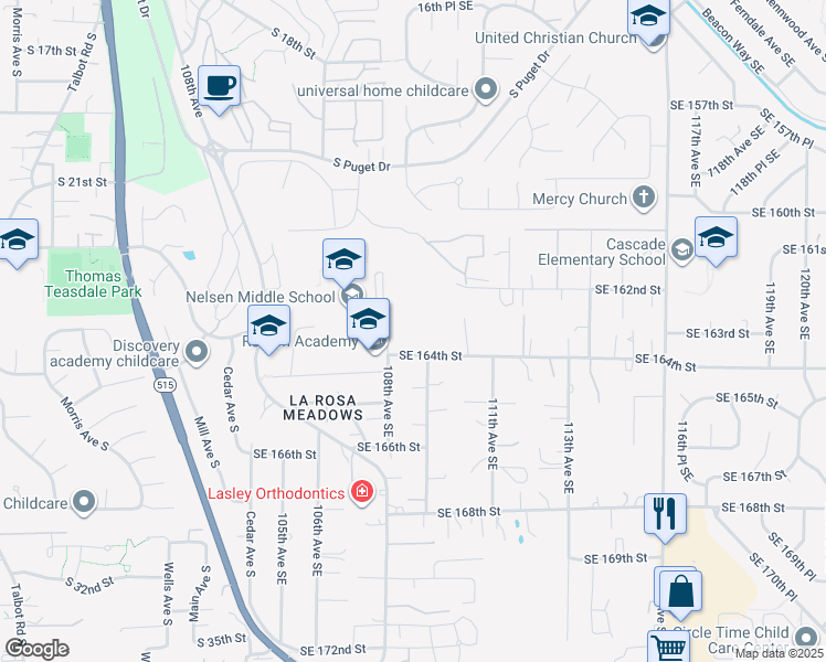 map of restaurants, bars, coffee shops, grocery stores, and more near 1710 South 27th Street in Renton