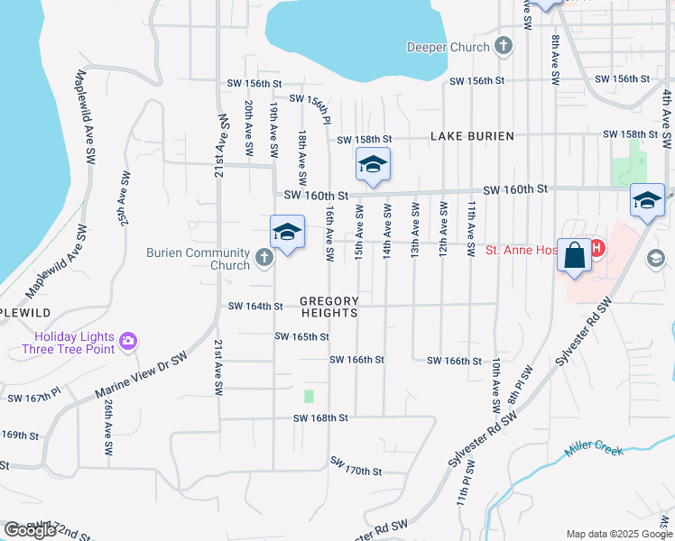 map of restaurants, bars, coffee shops, grocery stores, and more near 16238 16th Avenue Southwest in Burien