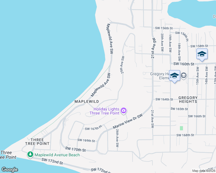 map of restaurants, bars, coffee shops, grocery stores, and more near 2640 Southwest 163rd Street in Burien