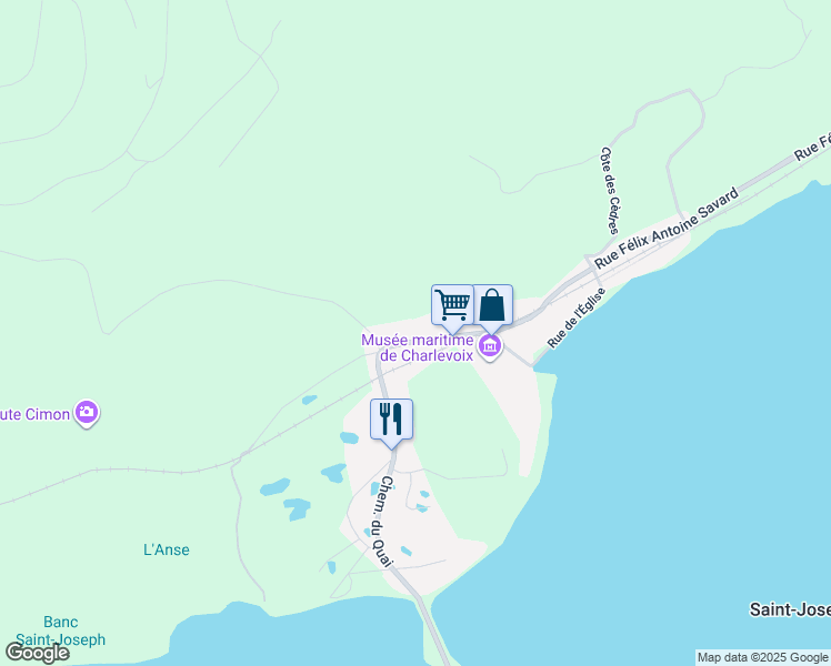 map of restaurants, bars, coffee shops, grocery stores, and more near 352 Rue Félix Antoine Savard in Saint-Joseph-de-la-Rive