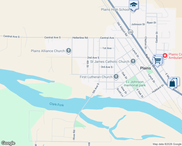 map of restaurants, bars, coffee shops, grocery stores, and more near 305 3rd Street in Plains