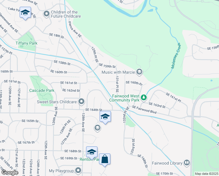 map of restaurants, bars, coffee shops, grocery stores, and more near 13054 Southeast 161st Street in Renton
