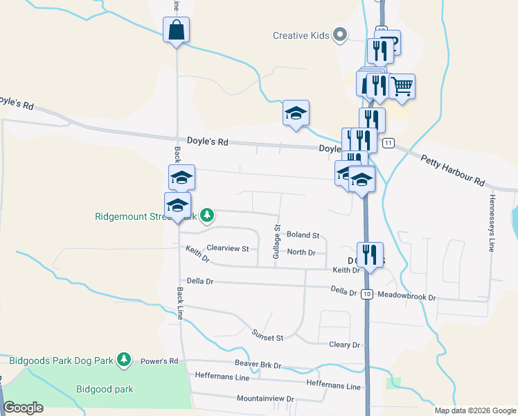 map of restaurants, bars, coffee shops, grocery stores, and more near 47 Spruce Grove Avenue in St. John's