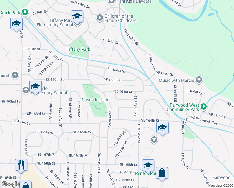 map of restaurants, bars, coffee shops, grocery stores, and more near 16117 126th Place Southeast in Renton